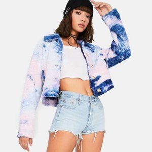 Dolls Kill Sherbet All Bundled Up Tie Dye Sherpa Teddy Jacket NWT, Small, Rare!